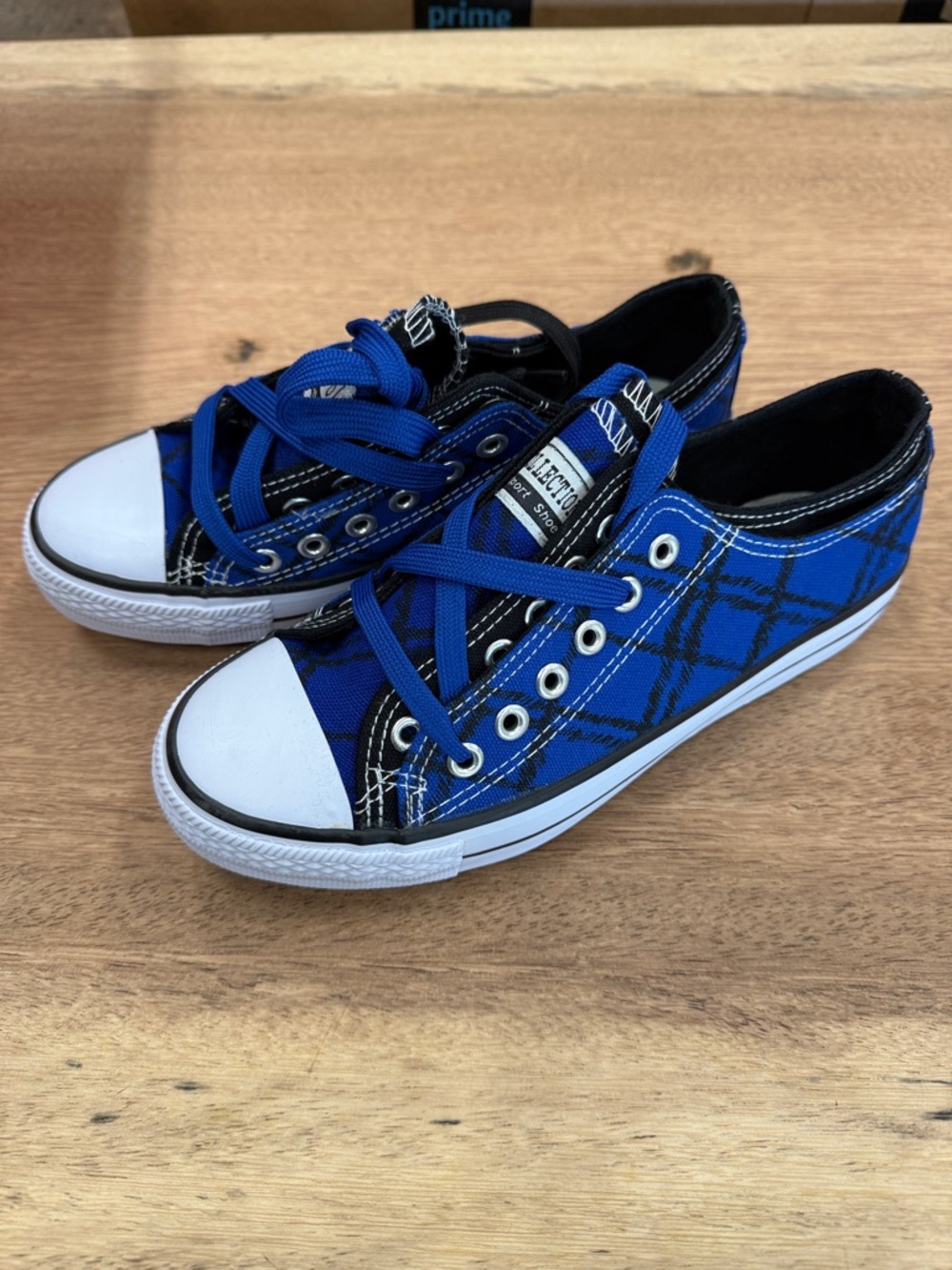 Blue Plaid‎ Canvas Sneakers - Size 7 (Big Girl)